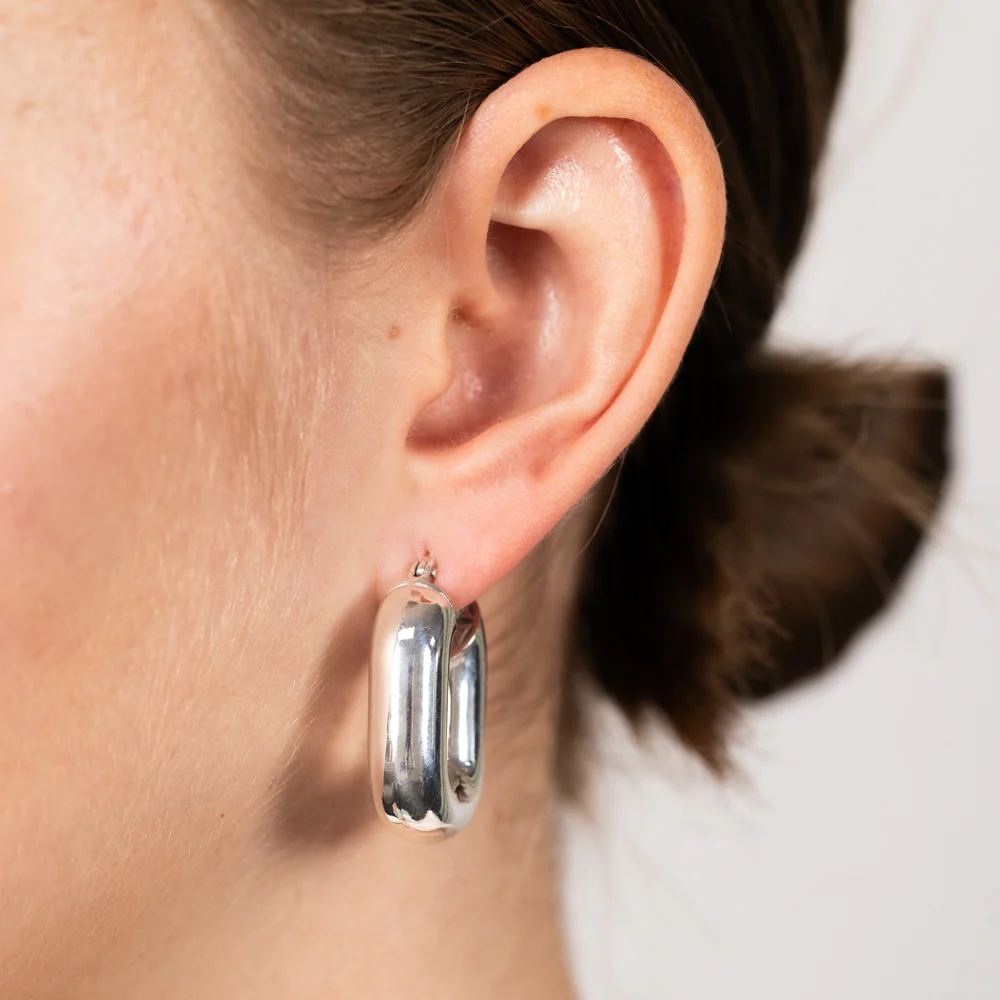 Sterling Silver Oval Polished 22mm Hoop Earrings - Image 2