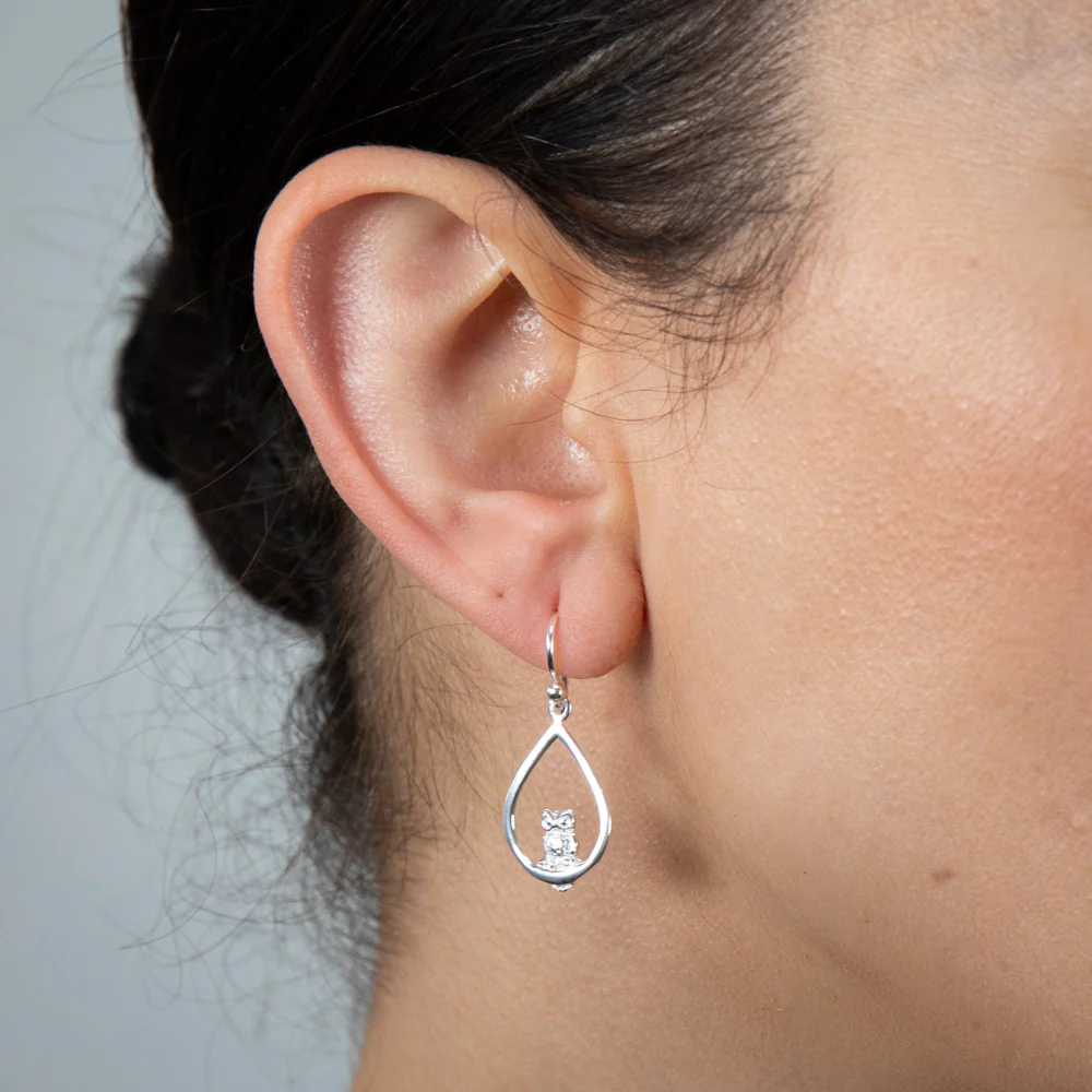 Sterling Silver Owl In Pear Drop Earrings - Image 2