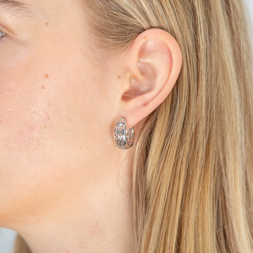 Sterling Silver Oxidised Hoop Earrings - Image 2