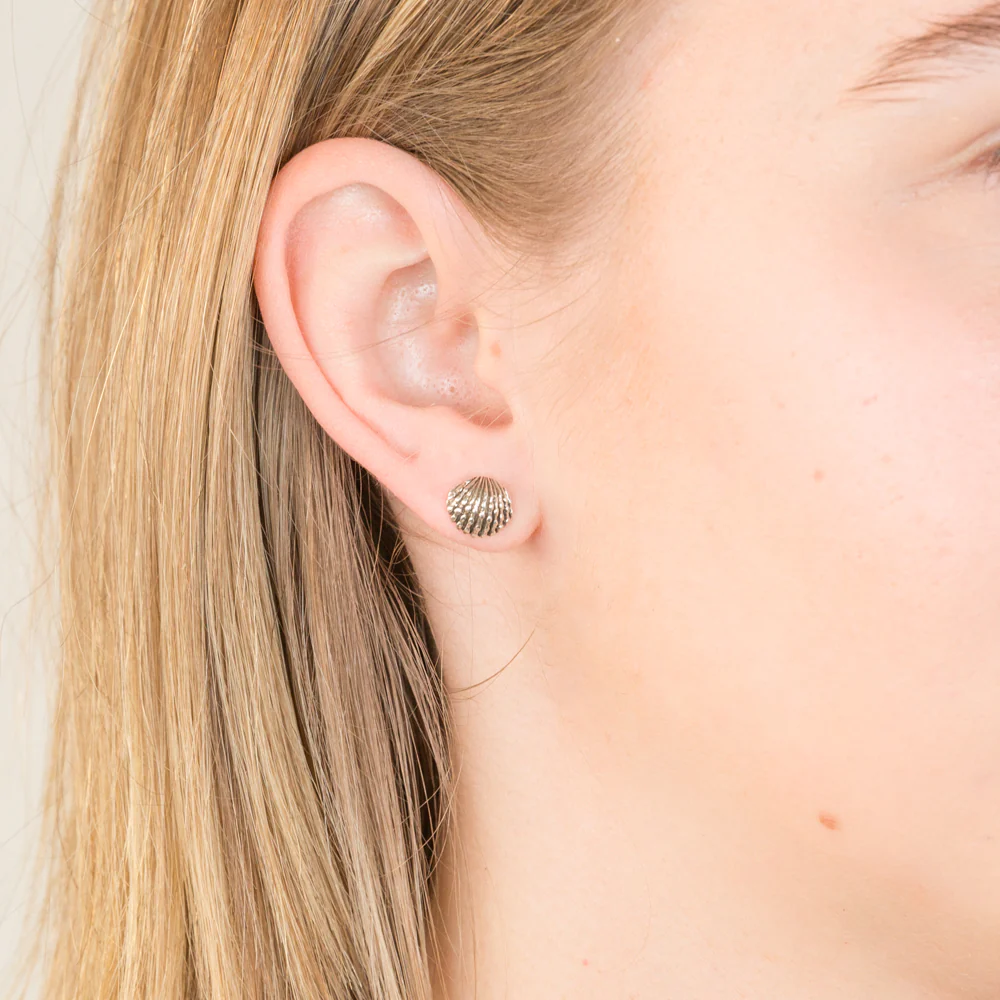 Sterling Silver Oxidised Shell Stud Earrings - Image 2