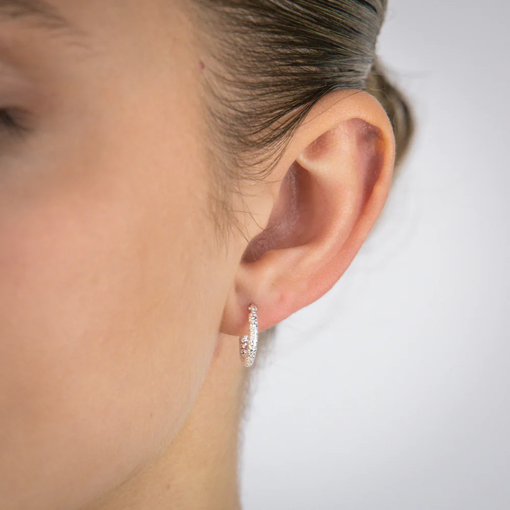 Sterling Silver Patterned 10mm Hoop Earrings - Image 2