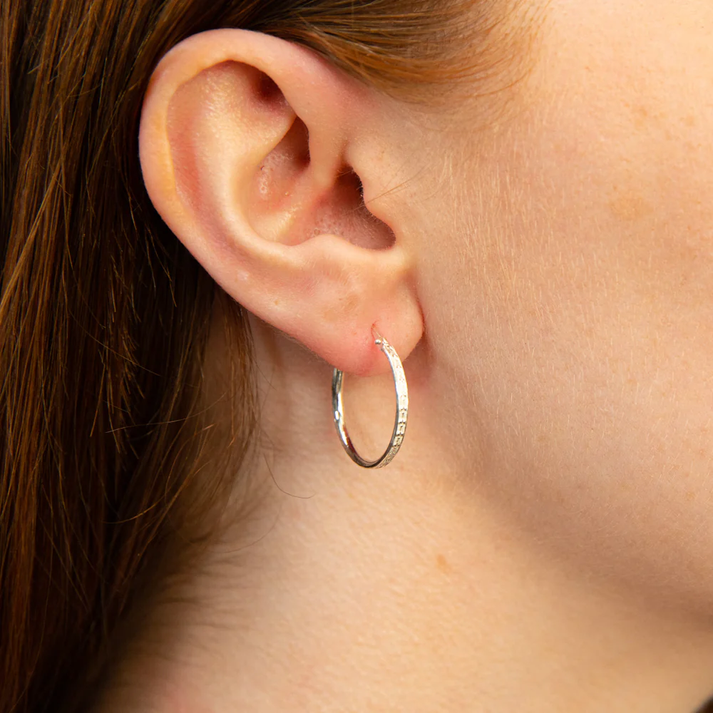 Sterling Silver Patterned 20mm Hoop Earrings - Image 2