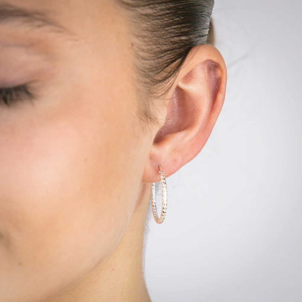 Sterling Silver Patterned 20mm Hoop Earrings - Image 2