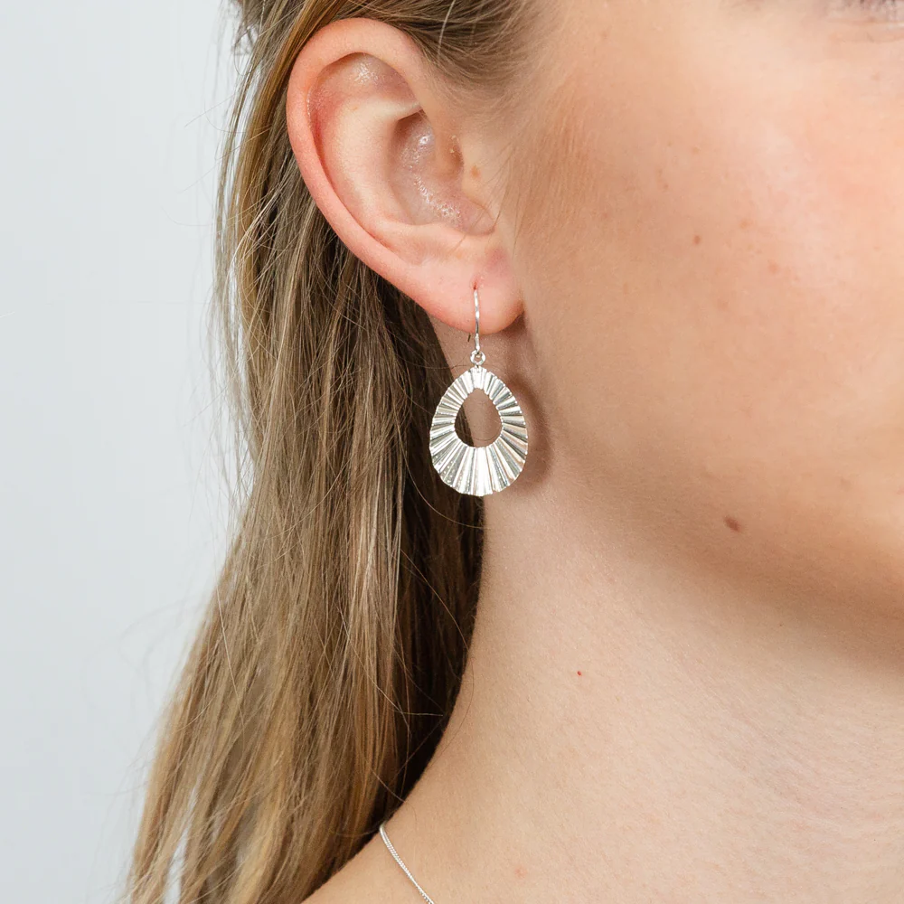Sterling Silver Patterned Open Tear Drop Earrings - Image 2
