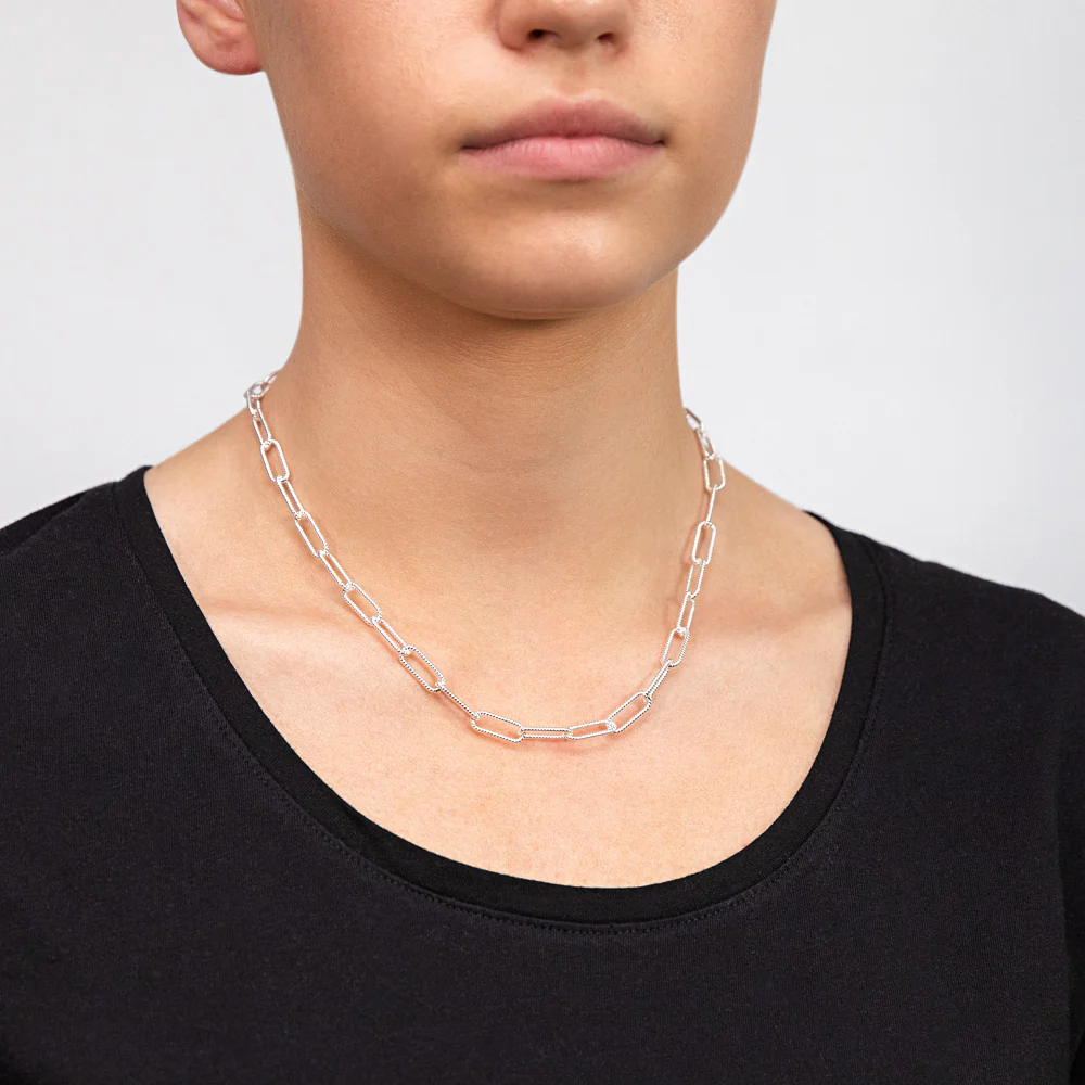 Sterling Silver Patterned Paperclip 140 Gauge 45cm Chain - Image 3