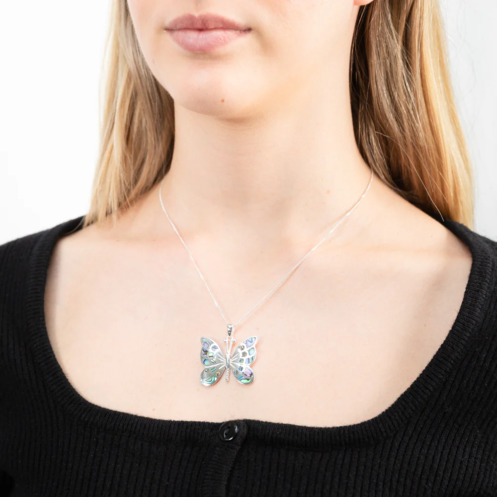 Sterling Silver Pava Shell Butterfly Pendant - Image 2
