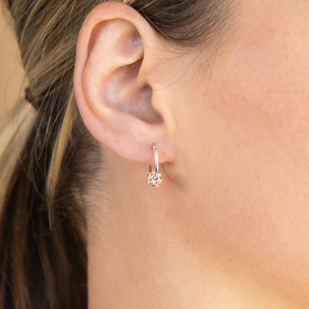 Sterling Silver Peach Crystal Slider on Hoops - Image 2