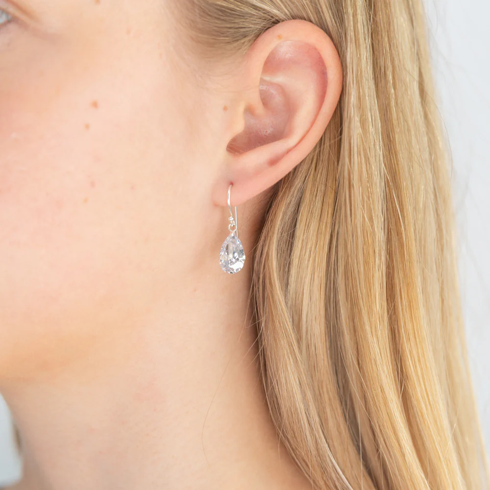 Sterling Silver Pear Drop Claw Set Earrings - Image 2