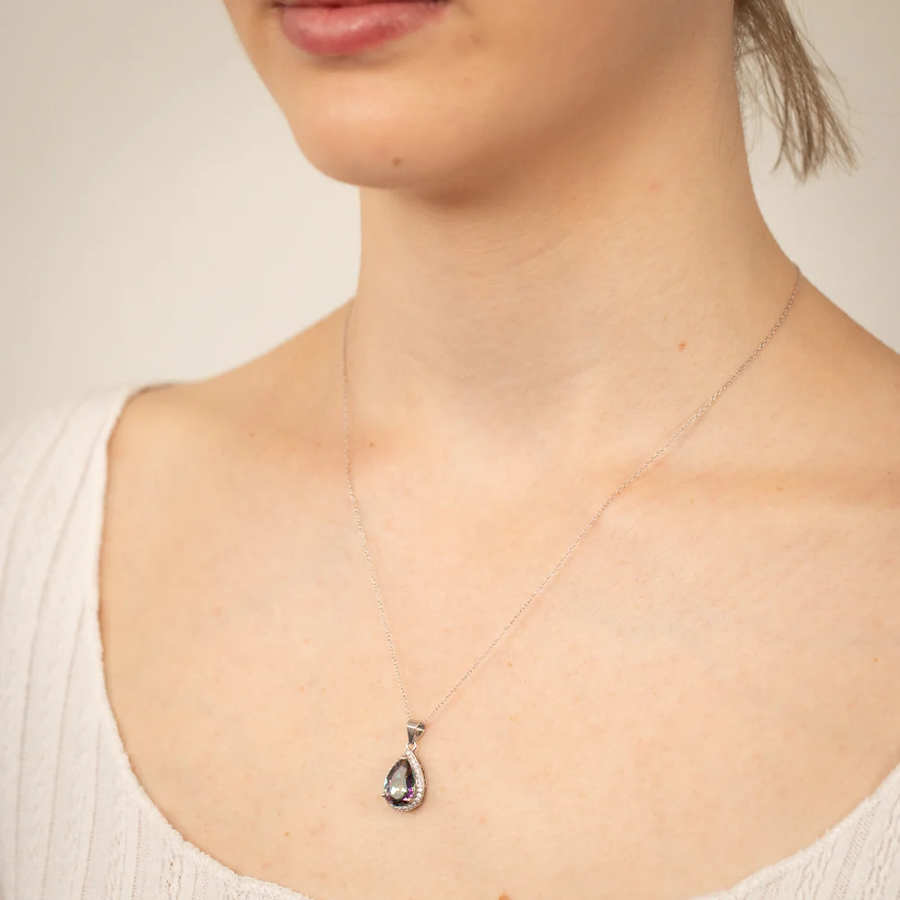 Sterling Silver Pear Mystic Quartz And Zirconia Pendant - Image 2