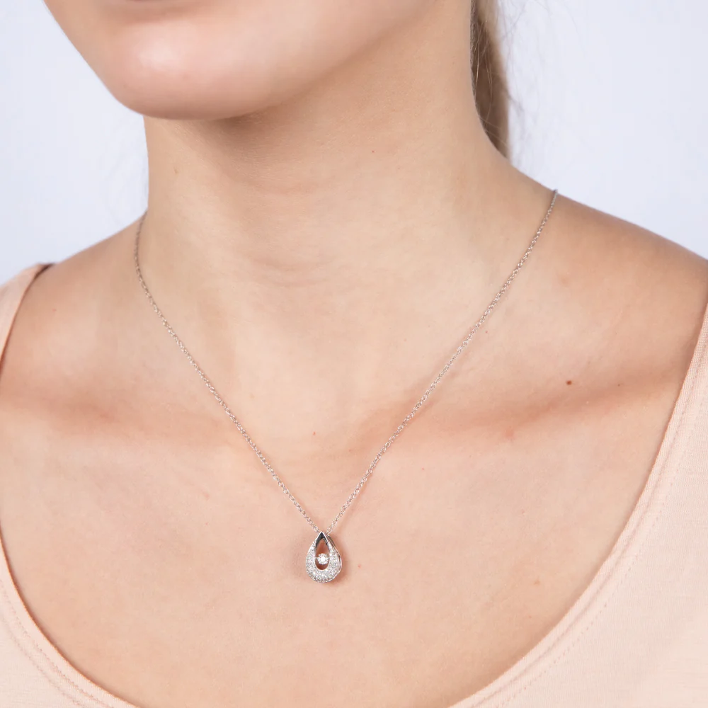 Sterling Silver Pear Shaped Pendant in 1/5 Carat Natural Diamonds - Image 2