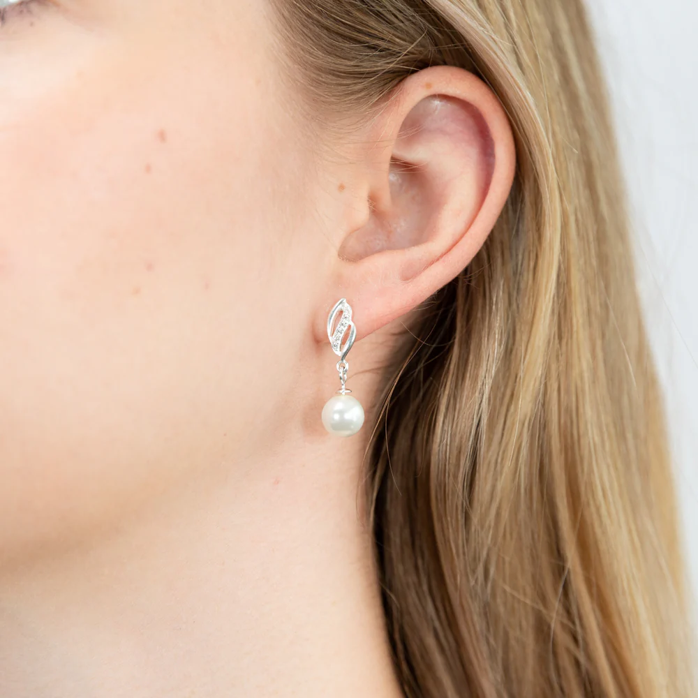 Sterling Silver Pearl And Cubic Zirconia Fancy Drop Earrings - Image 2