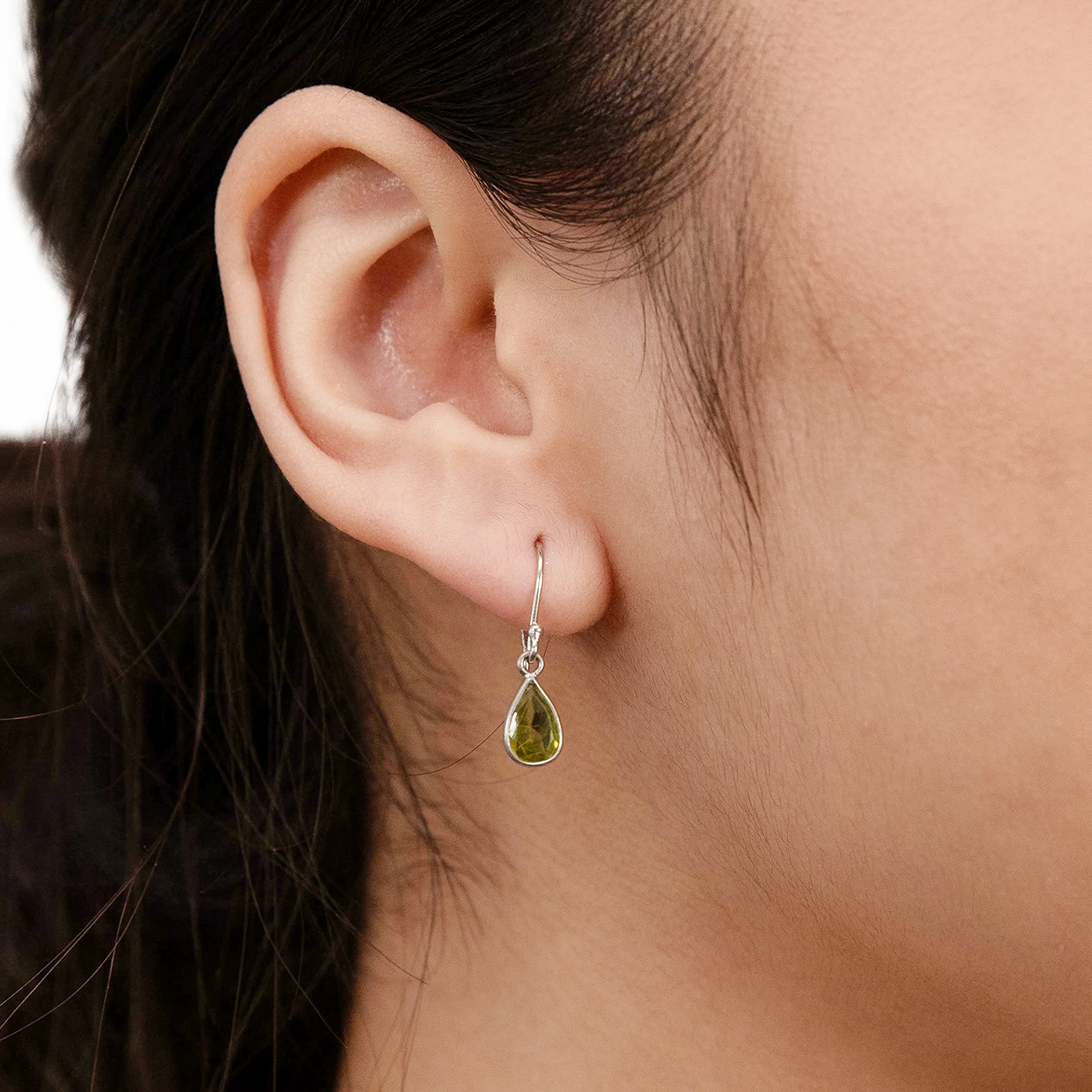 Sterling Silver Peridot Pear Hook Drop Earrings - Image 2