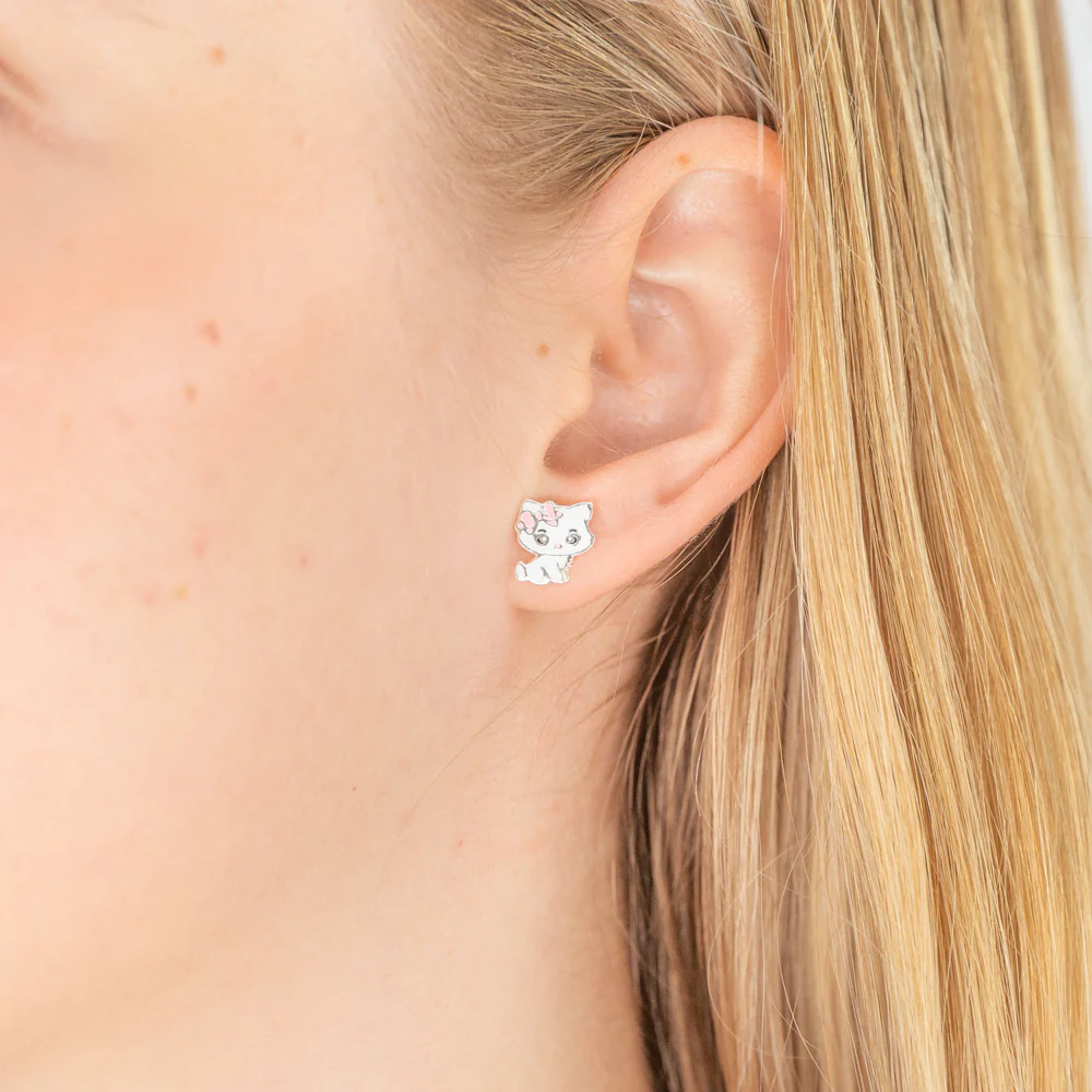 Sterling Silver Pink and White Kitty Studs - Image 2