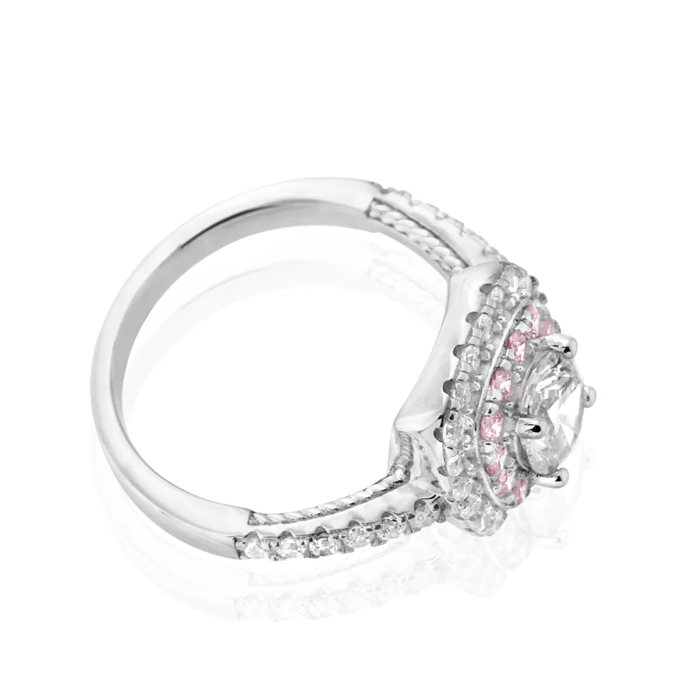 Sterling Silver Pink and White Zirconia Ring - Image 2