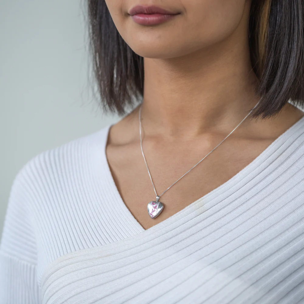 Sterling Silver Pink Butterfly Heart Locket - Image 3