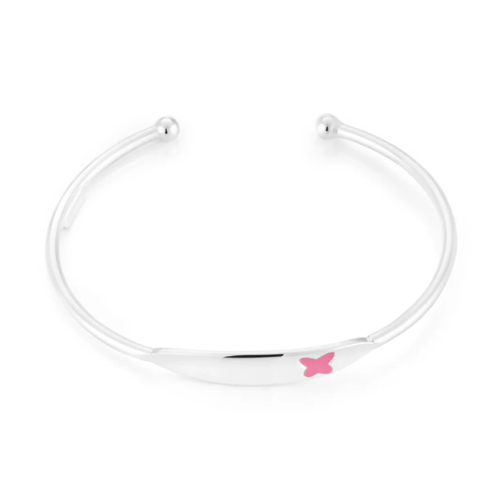 Sterling Silver Pink Butterfly Kids 45mm Bangle - Image 2