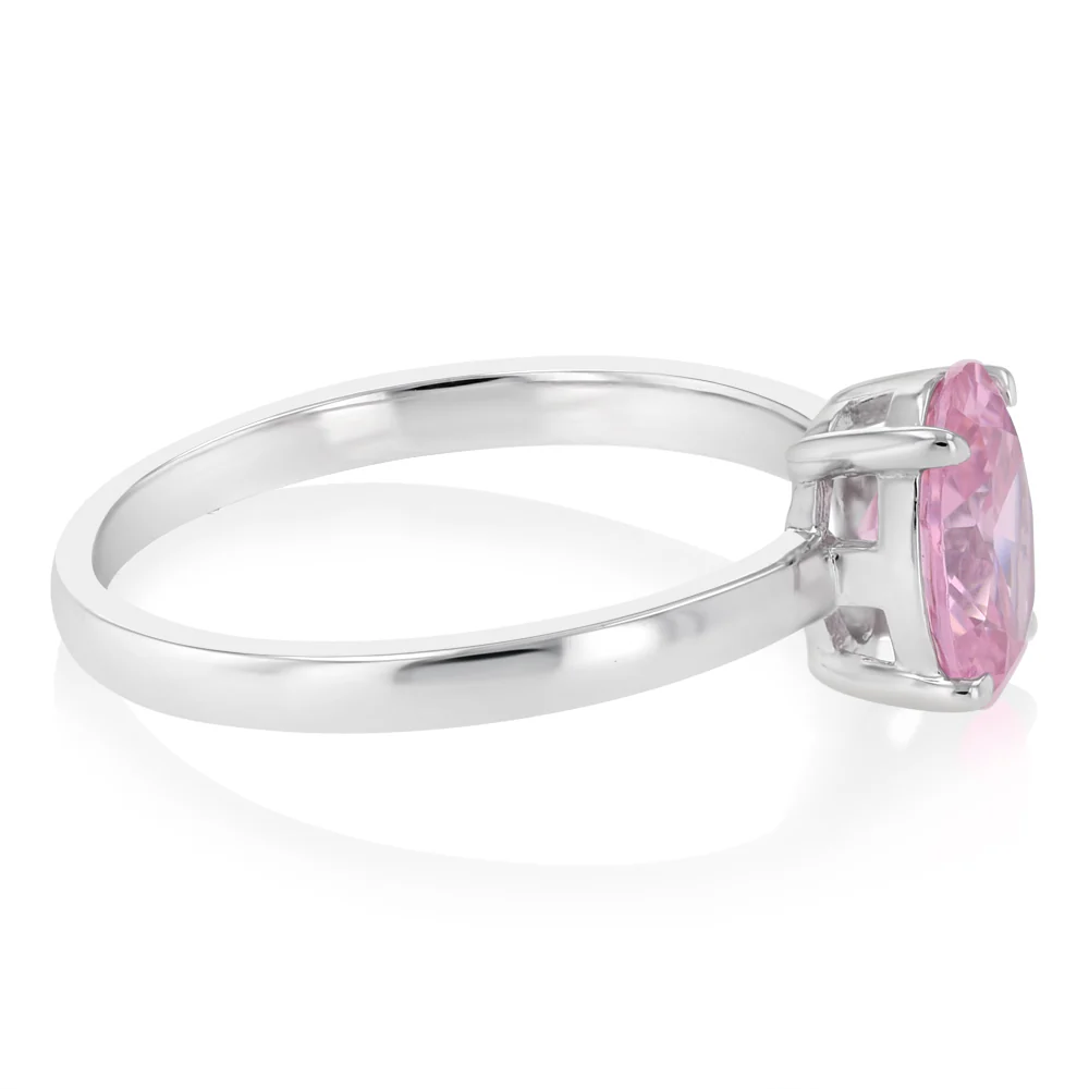 Sterling Silver Pink Cubic Zirconia Oval Ring - Image 2