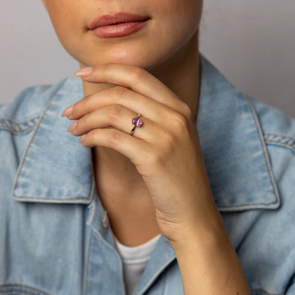 Sterling Silver Pink Cubic Zirconia Oval Ring - Image 3