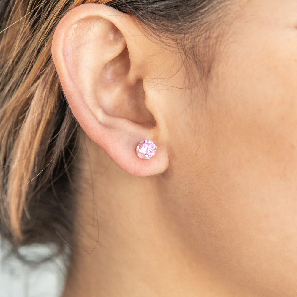 Sterling Silver Pink Cubic Zirconia Stud Earrings and Pendant on Chain Set - Image 2