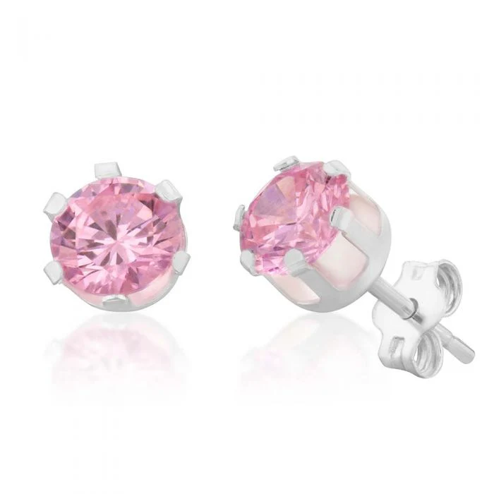 Sterling Silver Pink Cubic Zirconia Stud Earrings and Pendant on Chain Set - Image 4