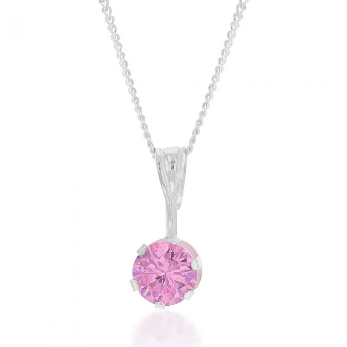 Sterling Silver Pink Cubic Zirconia Stud Earrings and Pendant on Chain Set - Image 5