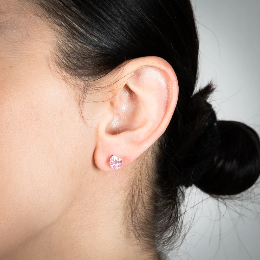 Sterling Silver Pink Cubic Zirconia Studs Earrings - Image 2