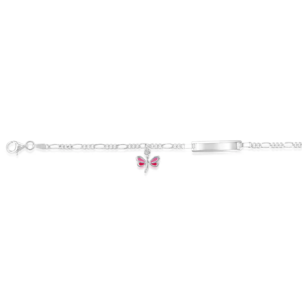 Sterling Silver Pink Dragonfly On Figaro ID 16cm Baby Bracelet - Image 2