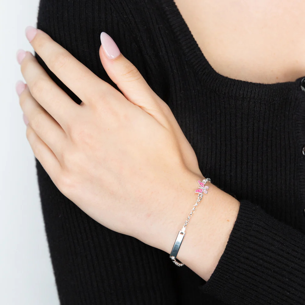 Sterling Silver Pink Enamel Butterfly 16.5cm Bracelet - Image 3
