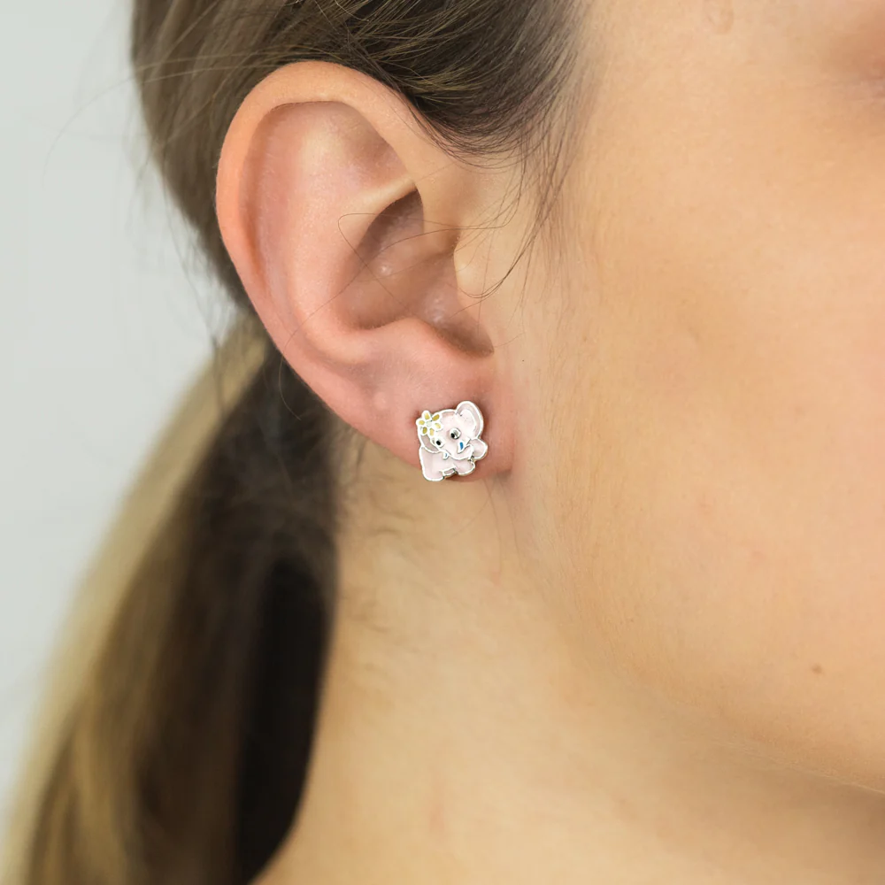 Sterling Silver Pink Enamel Elephant Studs - Image 2