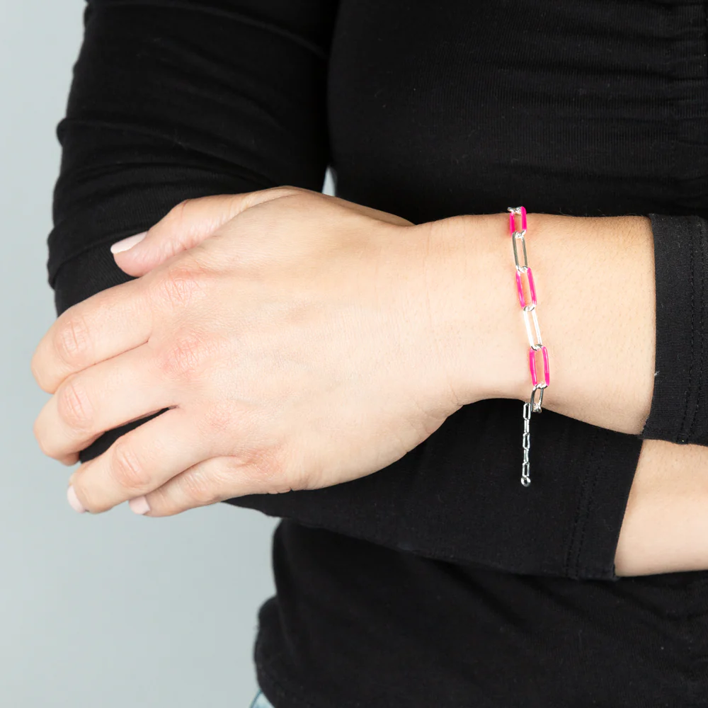 Sterling Silver Pink Enamel Fancy 19cm Bracelet - Image 3