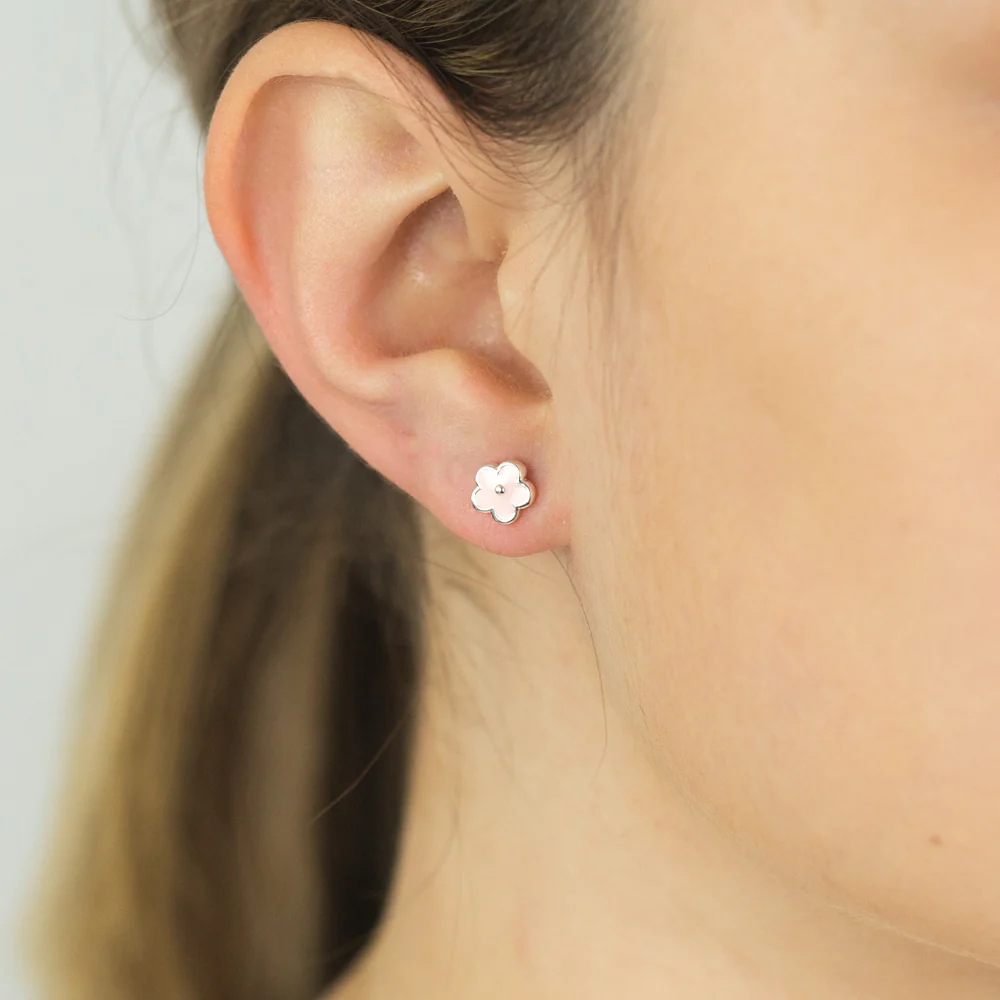 Sterling Silver Pink Enamel Flower Studs - Image 2
