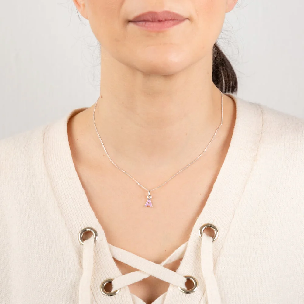 Sterling Silver Pink Enamel Initial "A" Pendant - Image 2