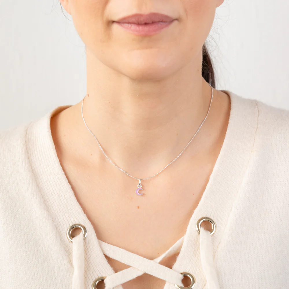 Sterling Silver Pink Enamel Initial "C" Pendant - Image 2