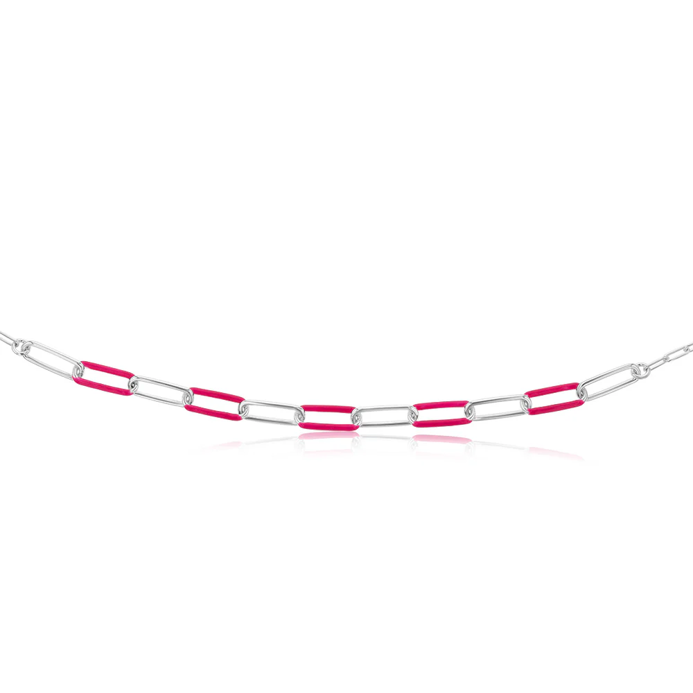 Sterling Silver Pink Enamel On Fancy 40cm Chain - Image 2