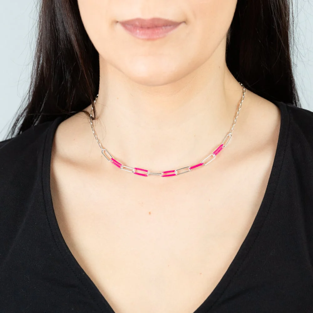 Sterling Silver Pink Enamel On Fancy 40cm Chain - Image 3