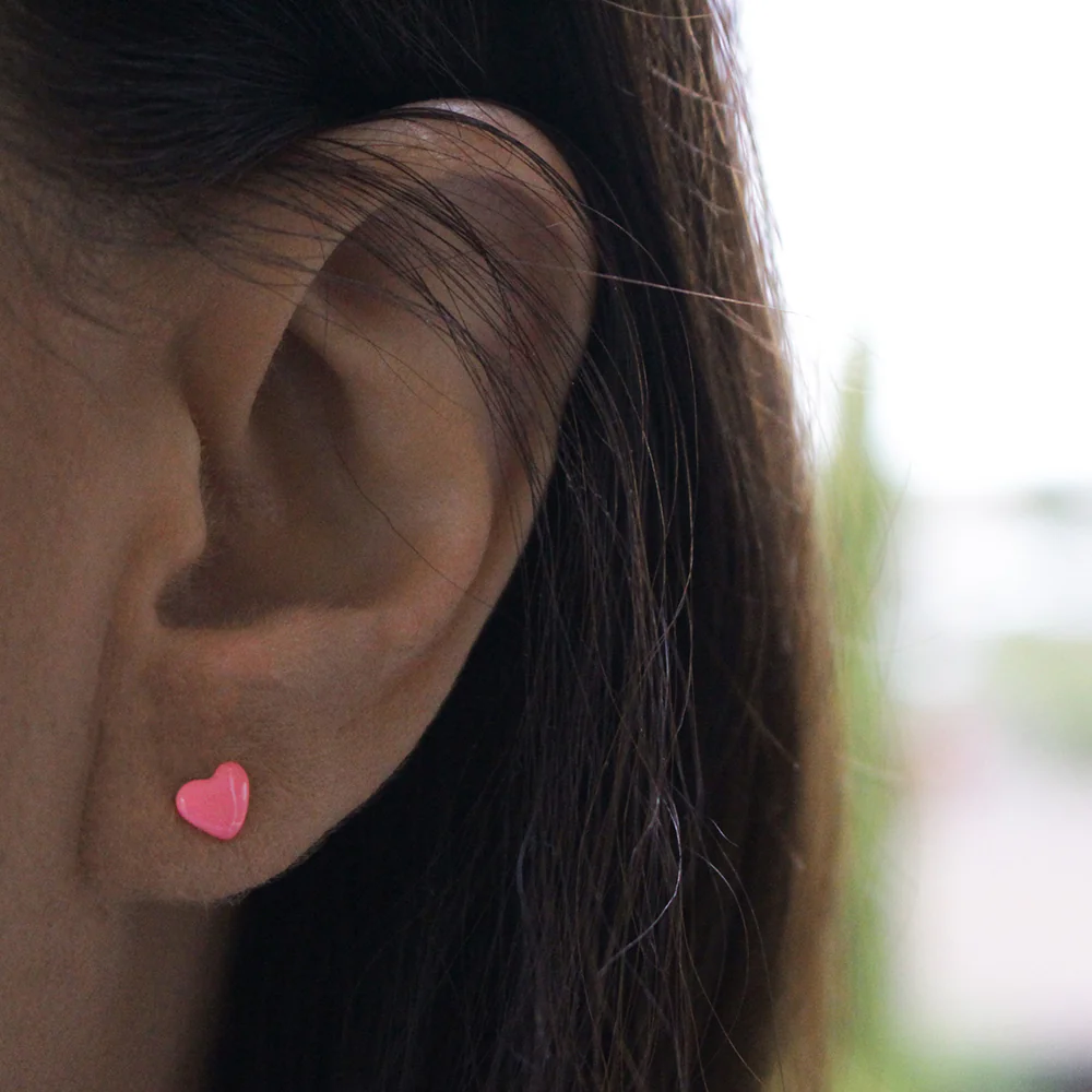 Sterling Silver Pink Epoxy Stud Earrings - Image 2