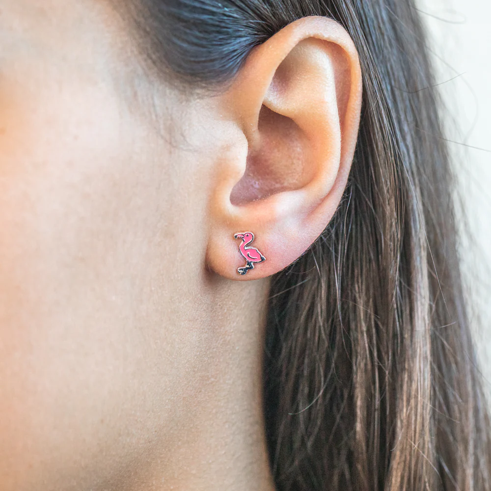 Sterling Silver Pink Flamingo Stud Earrings - Image 2
