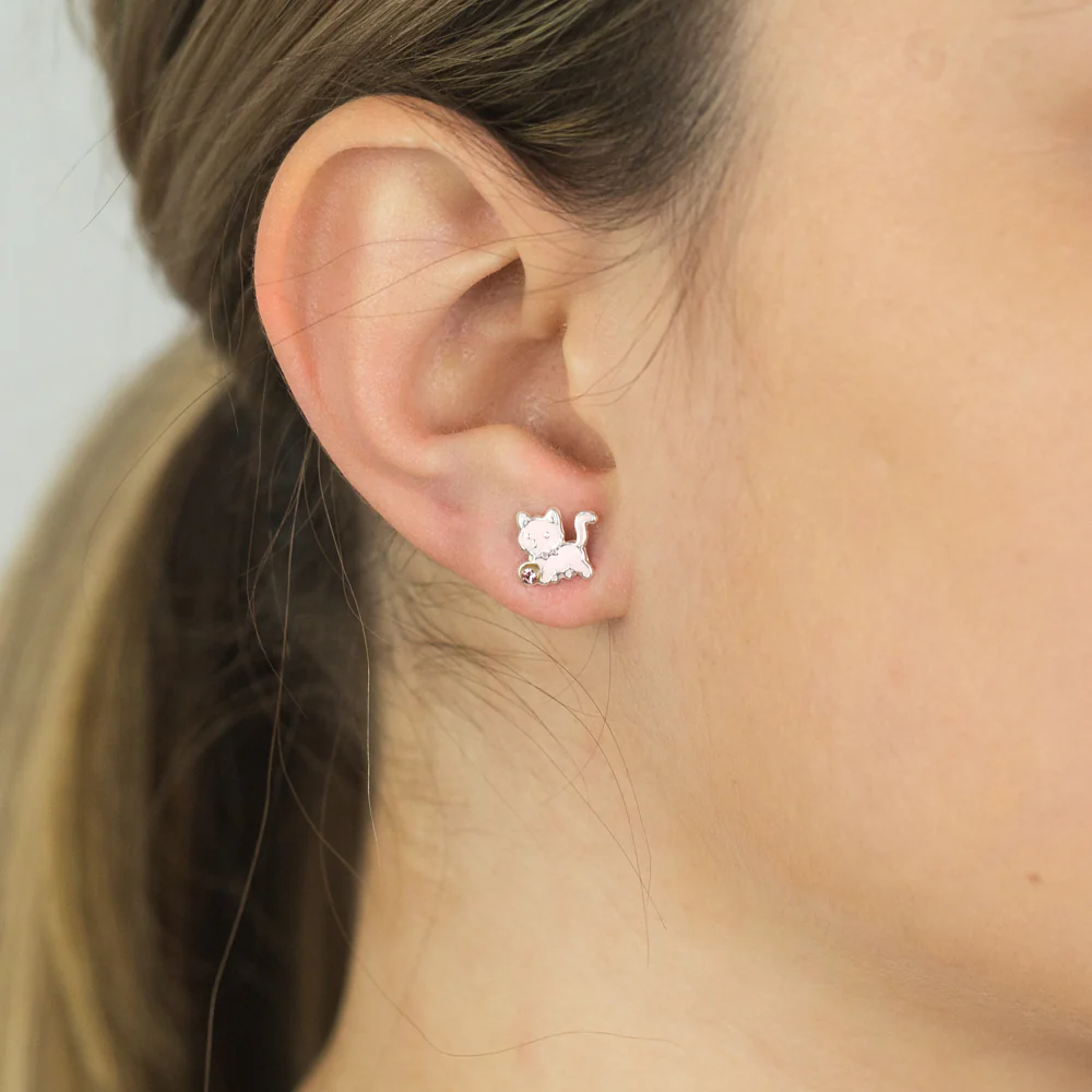 Sterling Silver Pink Kitty Studs - Image 2