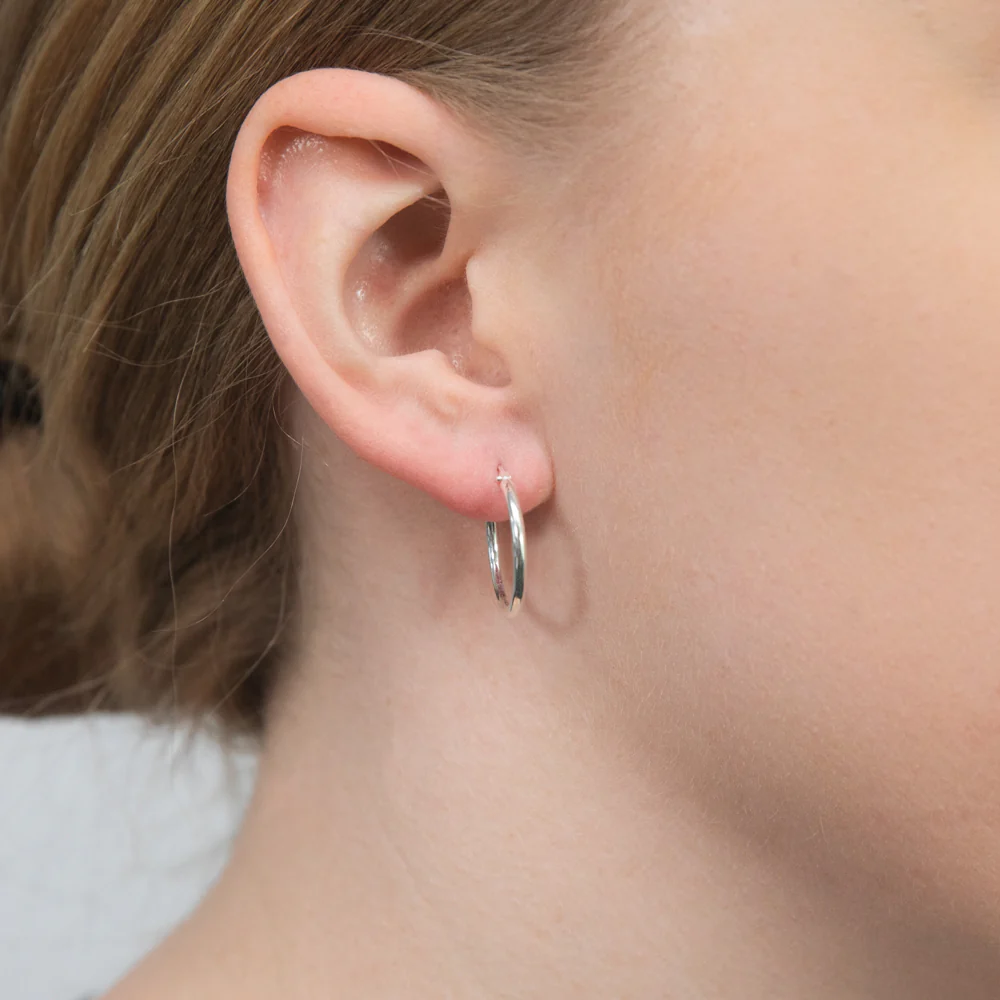 Sterling Silver Plain 15mm Hoop Earrings - Image 3