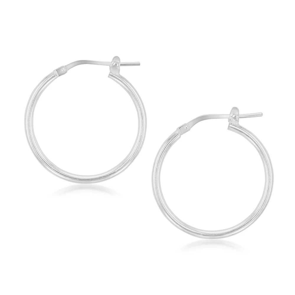 Sterling Silver Plain 20mm Hoop Earrings - Image 2