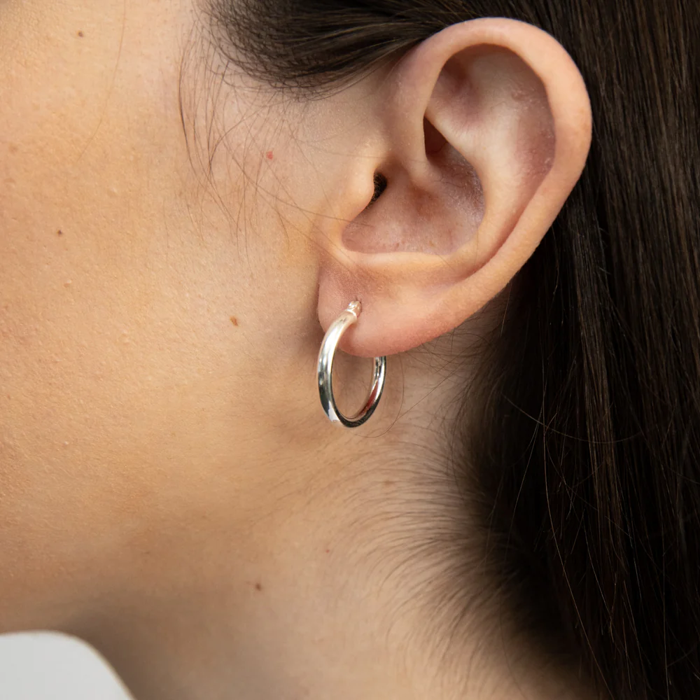 Sterling Silver Plain 20mm Hoop Earrings - Image 2