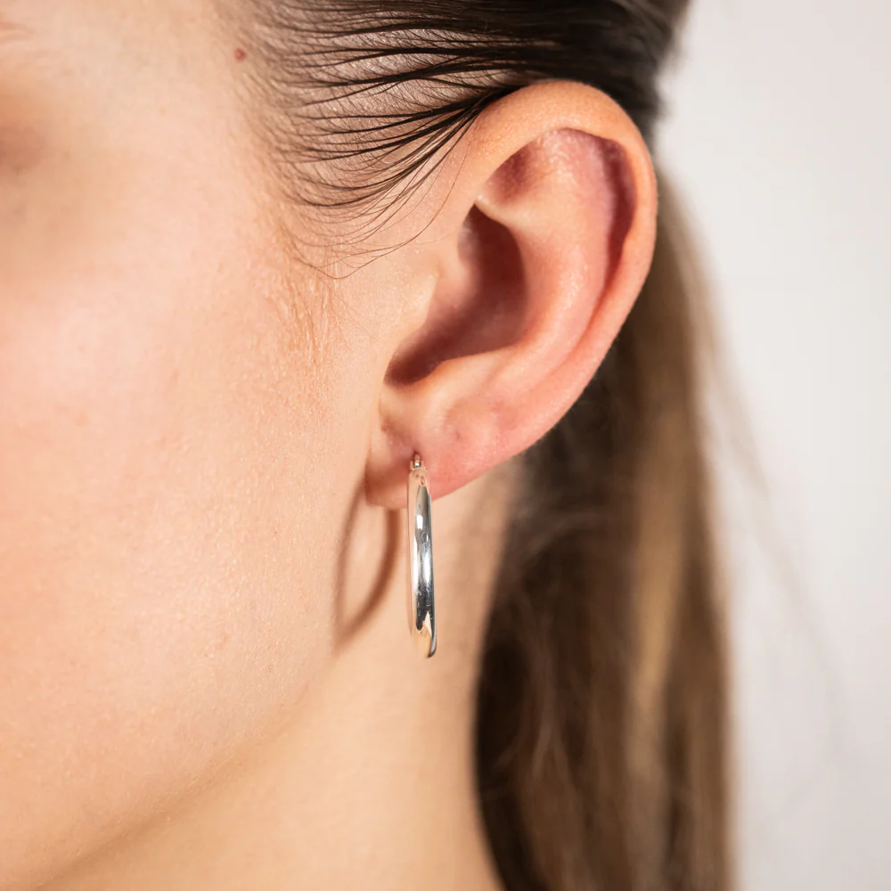 Sterling Silver Plain 20mm Hoop Earrings - Image 2
