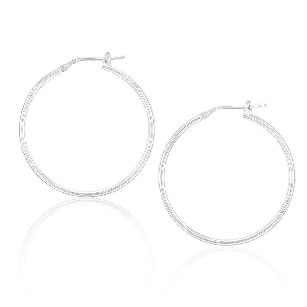 Sterling Silver Plain 30mm Hoop Earring - Image 2