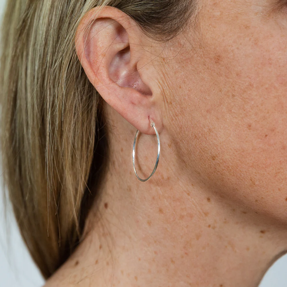 Sterling Silver Plain 30mm Hoop Earrings - Image 2