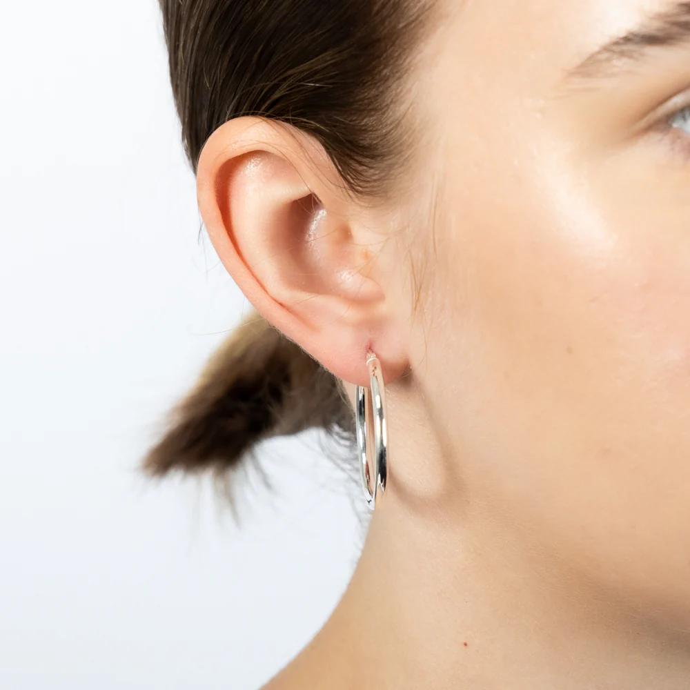 Sterling Silver Plain 30mm Hoop Earrings - Image 2