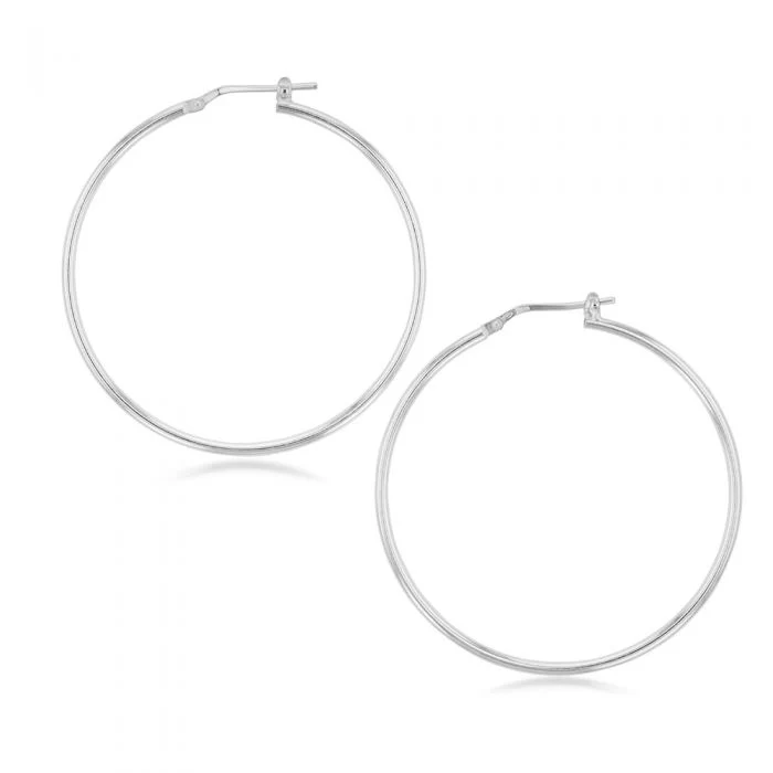 Sterling Silver Plain 40mm Hoop Earrings - Image 2
