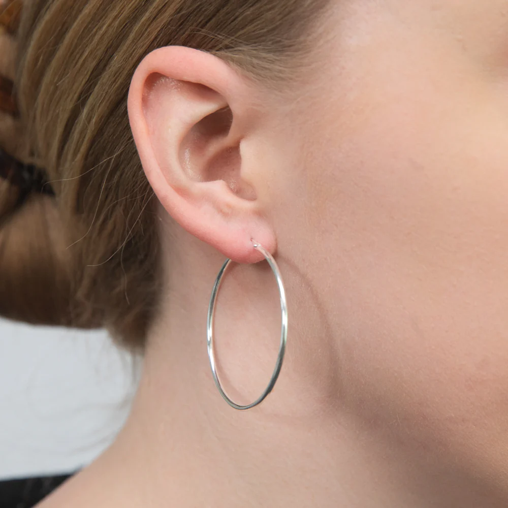 Sterling Silver Plain 40mm Hoop Earrings - Image 3