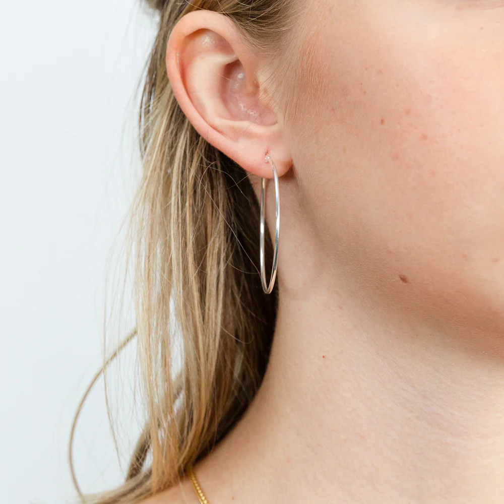 Sterling Silver Plain 40mm Hoop Earrings - Image 2