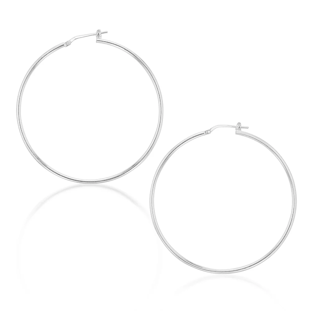 Sterling Silver Plain 50mm Hoop Earring - Image 2
