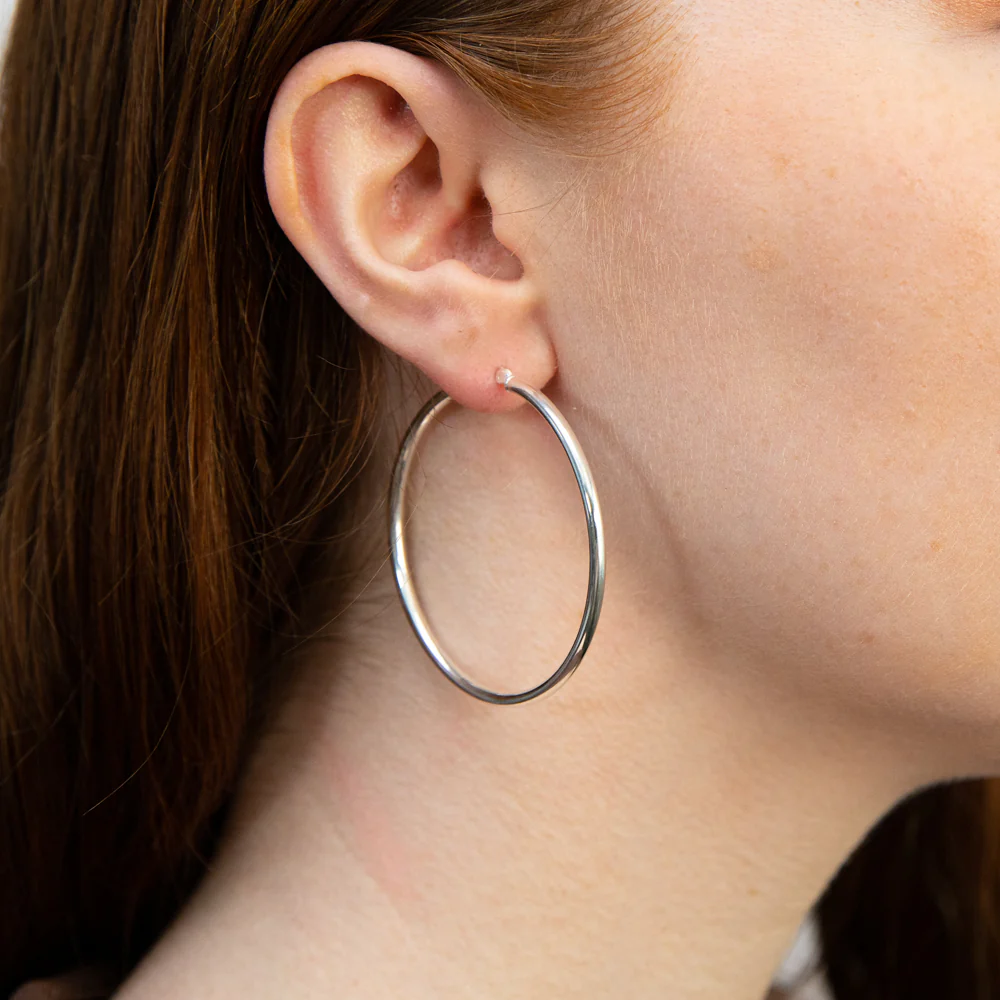 Sterling Silver Plain 50mm Hoop Earrings - Image 2